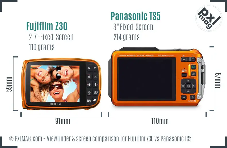 Fujifilm Z30 vs Panasonic TS5 Screen and Viewfinder comparison