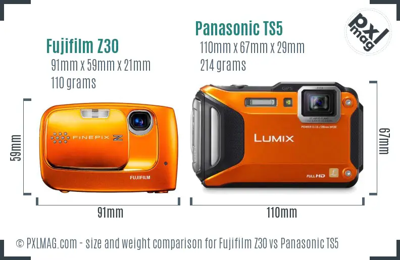 Fujifilm Z30 vs Panasonic TS5 size comparison