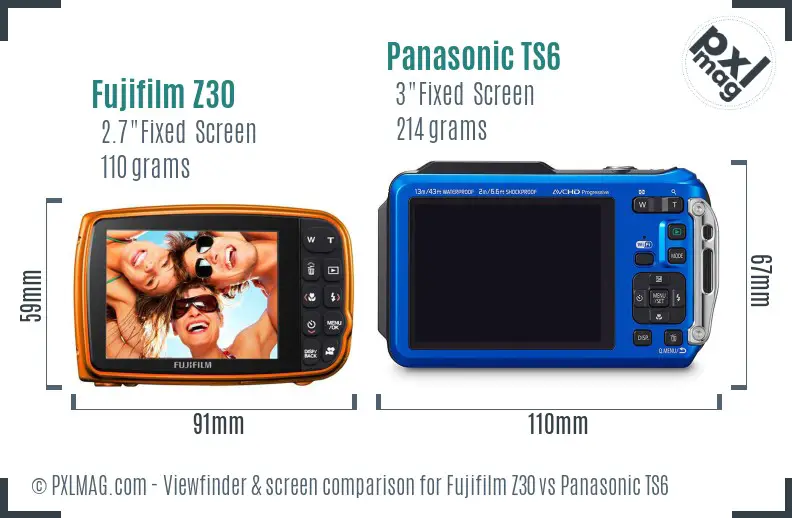 Fujifilm Z30 vs Panasonic TS6 Screen and Viewfinder comparison