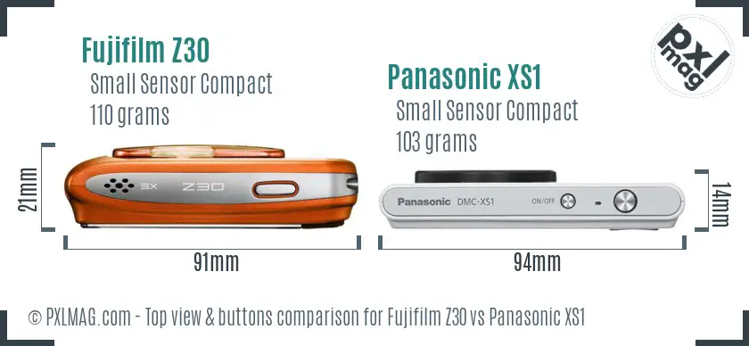 Fujifilm Z30 vs Panasonic XS1 top view buttons comparison Fujifilm Z30 vs Panasonic XS1 top view buttons comparison