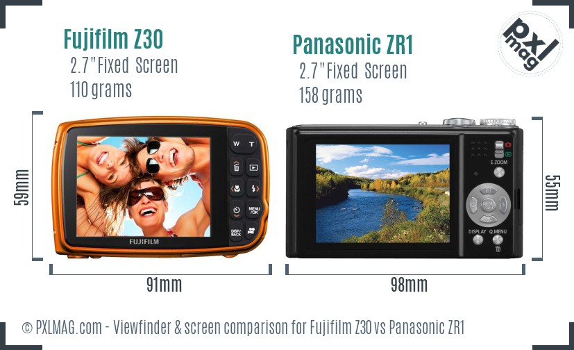 Fujifilm Z30 vs Panasonic ZR1 Screen and Viewfinder comparison