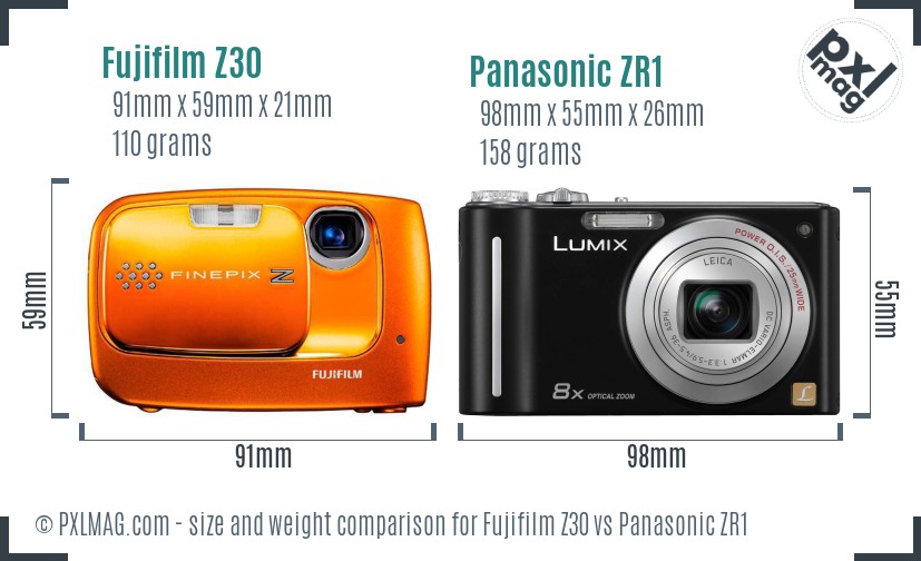 Fujifilm Z30 vs Panasonic ZR1 size comparison