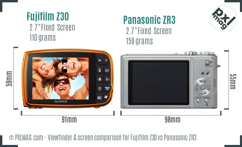 Fujifilm Z30 vs Panasonic ZR3 Screen and Viewfinder comparison Fujifilm Z30 vs Panasonic ZR3 Screen and Viewfinder comparison