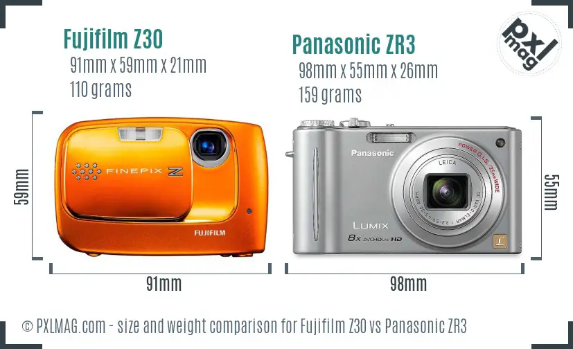 Fujifilm Z30 vs Panasonic ZR3 size comparison Fujifilm Z30 vs Panasonic ZR3 size comparison