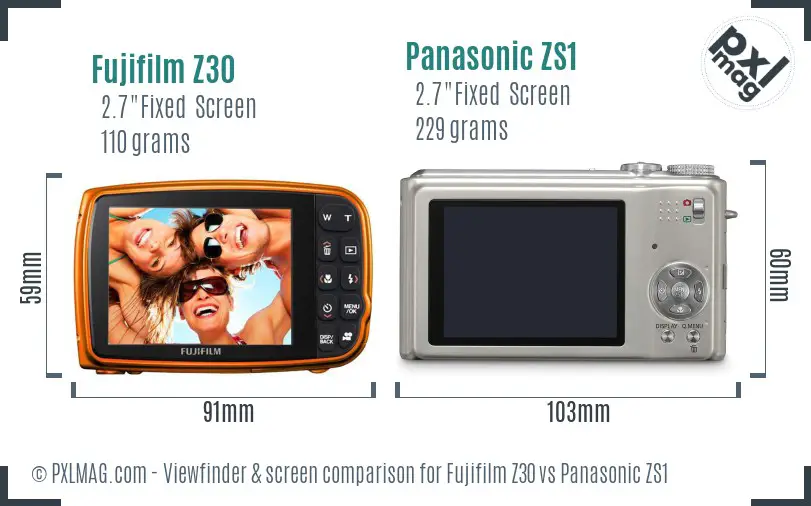 Fujifilm Z30 vs Panasonic ZS1 Screen and Viewfinder comparison