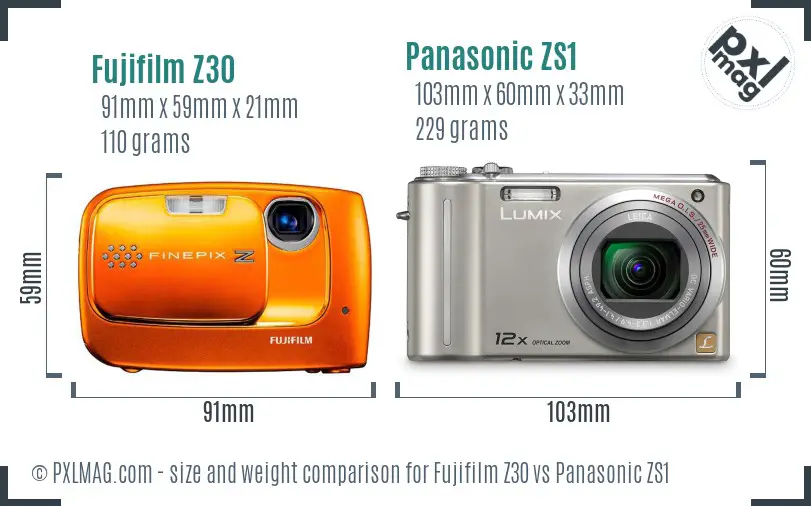 Fujifilm Z30 vs Panasonic ZS1 size comparison