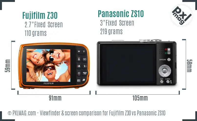 Fujifilm Z30 vs Panasonic ZS10 Screen and Viewfinder comparison
