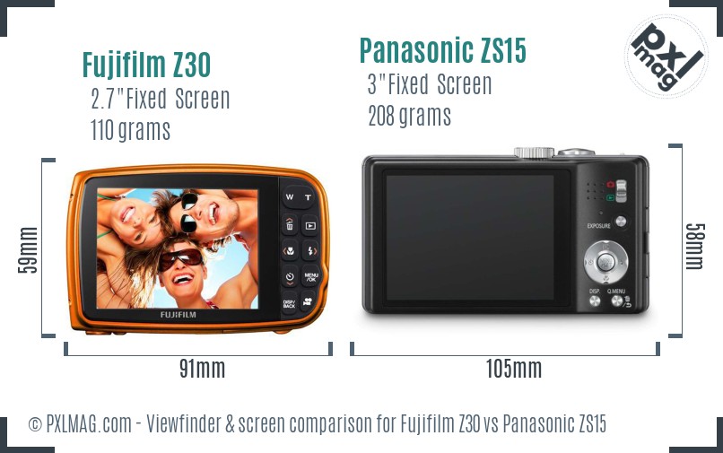 Fujifilm Z30 vs Panasonic ZS15 Screen and Viewfinder comparison