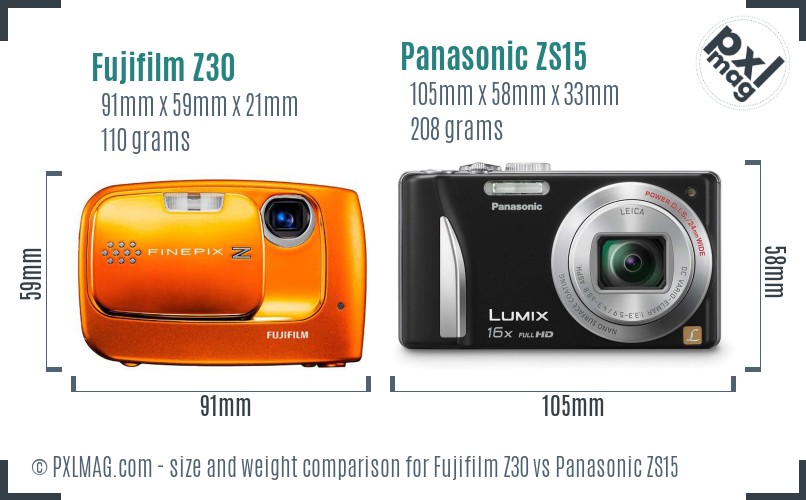 Fujifilm Z30 vs Panasonic ZS15 size comparison Fujifilm Z30 vs Panasonic ZS15 size comparison