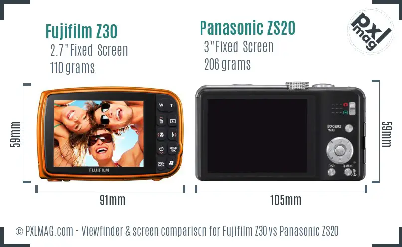 Fujifilm Z30 vs Panasonic ZS20 Screen and Viewfinder comparison