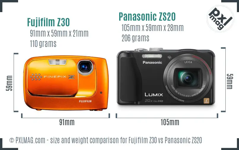 Fujifilm Z30 vs Panasonic ZS20 size comparison