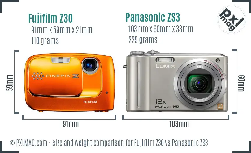 Fujifilm Z30 vs Panasonic ZS3 size comparison Fujifilm Z30 vs Panasonic ZS3 size comparison