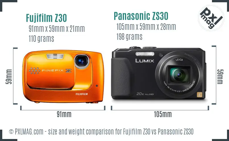 Fujifilm Z30 vs Panasonic ZS30 size comparison Fujifilm Z30 vs Panasonic ZS30 size comparison