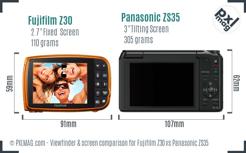 Fujifilm Z30 vs Panasonic ZS35 Screen and Viewfinder comparison