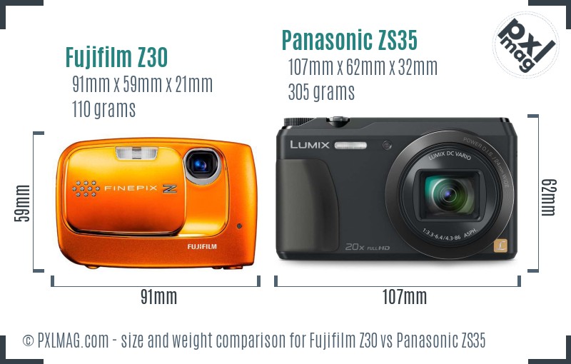 Fujifilm Z30 vs Panasonic ZS35 size comparison