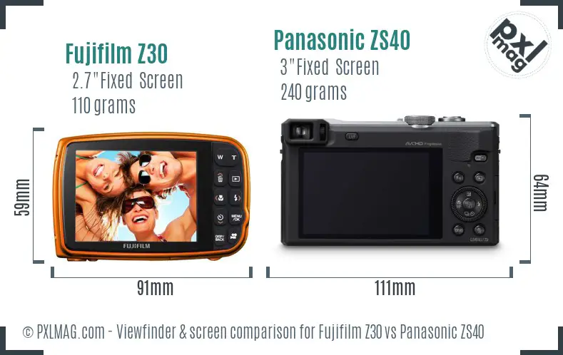 Fujifilm Z30 vs Panasonic ZS40 Screen and Viewfinder comparison