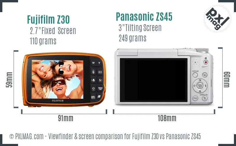 Fujifilm Z30 vs Panasonic ZS45 Screen and Viewfinder comparison