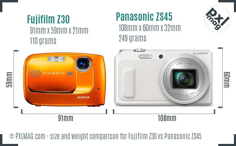 Fujifilm Z30 vs Panasonic ZS45 size comparison