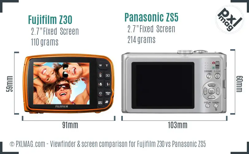 Fujifilm Z30 vs Panasonic ZS5 Screen and Viewfinder comparison