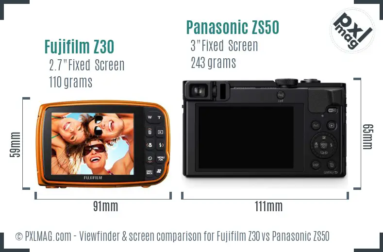 Fujifilm Z30 vs Panasonic ZS50 Screen and Viewfinder comparison
