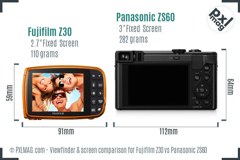 Fujifilm Z30 vs Panasonic ZS60 Screen and Viewfinder comparison
