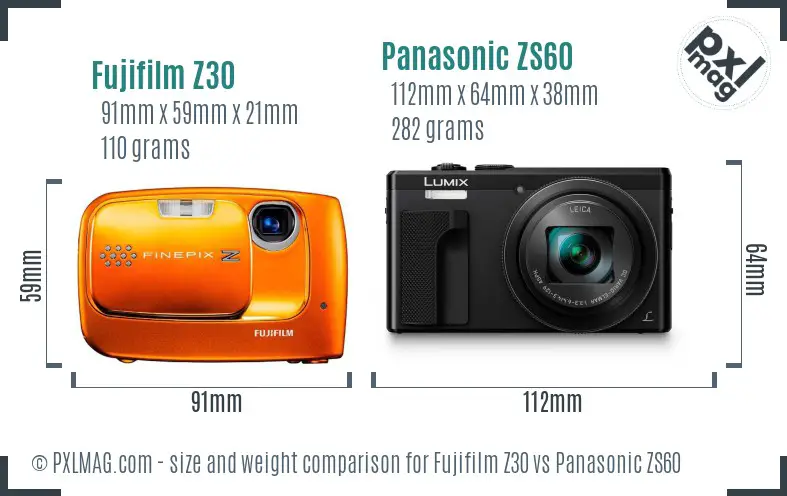 Fujifilm Z30 vs Panasonic ZS60 size comparison