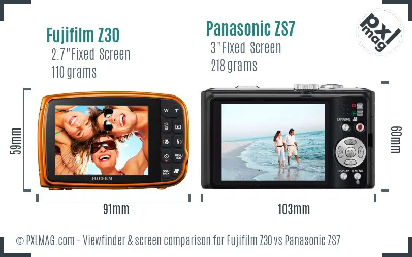 Fujifilm Z30 vs Panasonic ZS7 Screen and Viewfinder comparison
