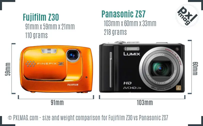 Fujifilm Z30 vs Panasonic ZS7 size comparison