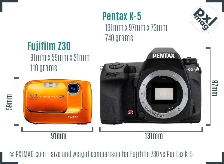 Fujifilm Z30 vs Pentax K-5 size comparison