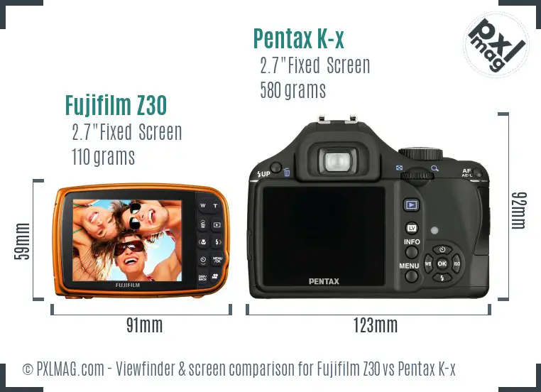 Fujifilm Z30 vs Pentax K-x Screen and Viewfinder comparison