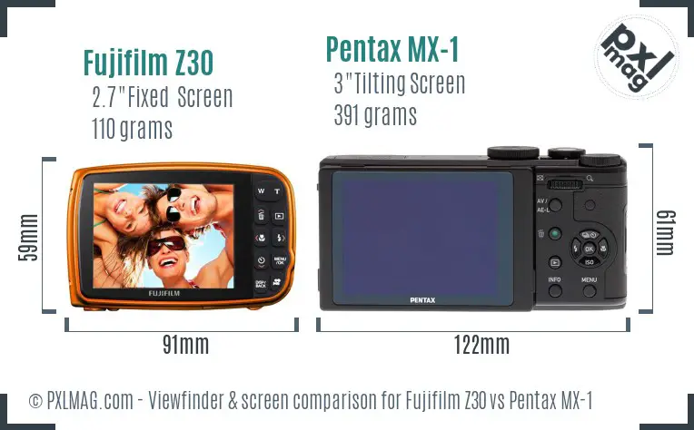 Fujifilm Z30 vs Pentax MX-1 Screen and Viewfinder comparison