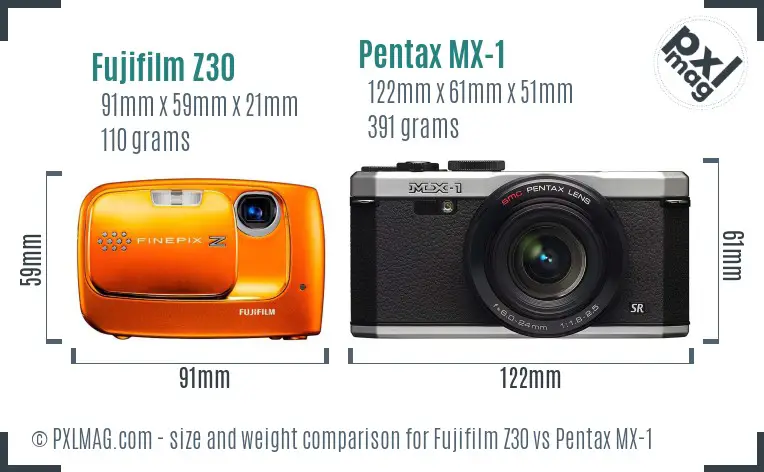 Fujifilm Z30 vs Pentax MX-1 size comparison