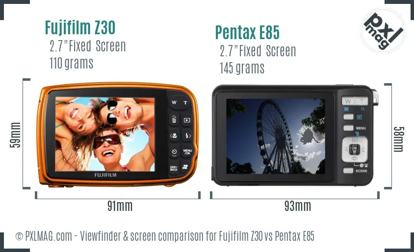 Fujifilm Z30 vs Pentax E85 Screen and Viewfinder comparison Fujifilm Z30 vs Pentax E85 Screen and Viewfinder comparison