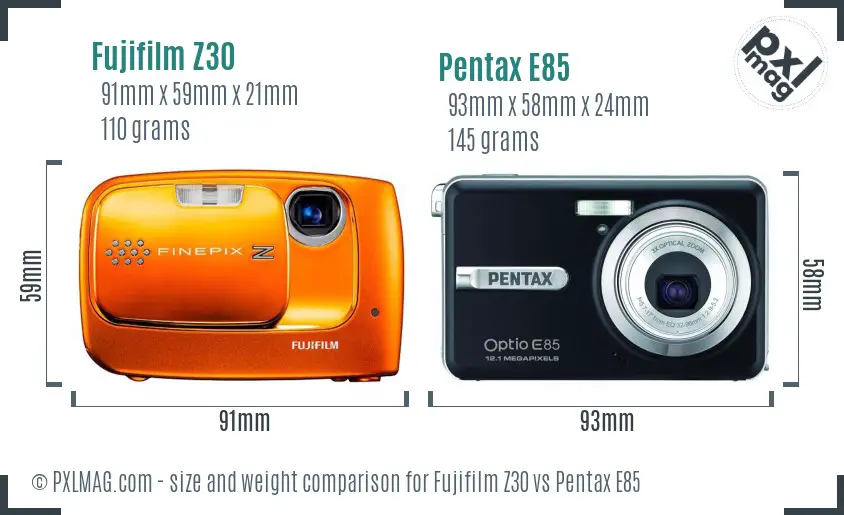 Fujifilm Z30 vs Pentax E85 size comparison Fujifilm Z30 vs Pentax E85 size comparison