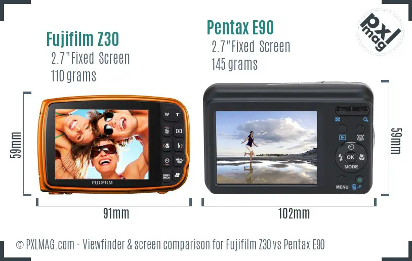 Fujifilm Z30 vs Pentax E90 Screen and Viewfinder comparison