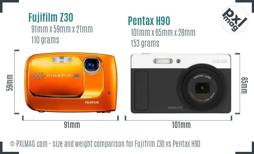 Fujifilm Z30 vs Pentax H90 size comparison Fujifilm Z30 vs Pentax H90 size comparison