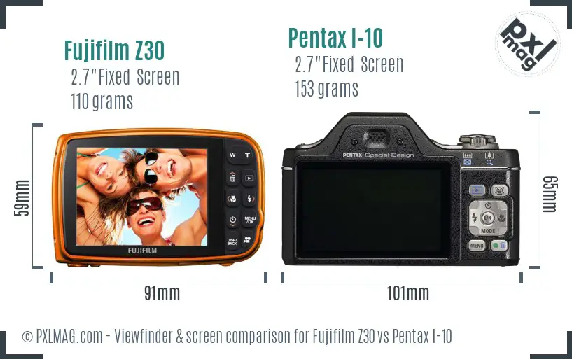 Fujifilm Z30 vs Pentax I-10 Screen and Viewfinder comparison