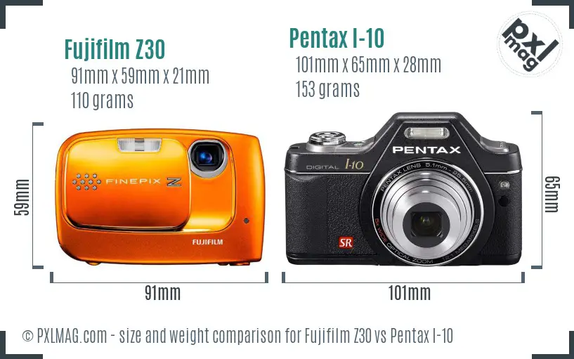 Fujifilm Z30 vs Pentax I-10 size comparison