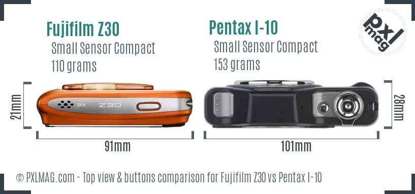 Fujifilm Z30 vs Pentax I-10 top view buttons comparison