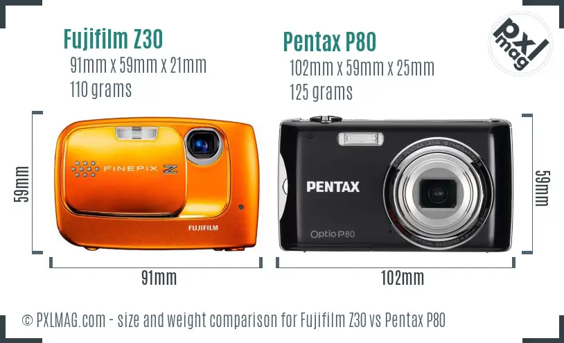 Fujifilm Z30 vs Pentax P80 size comparison Fujifilm Z30 vs Pentax P80 size comparison