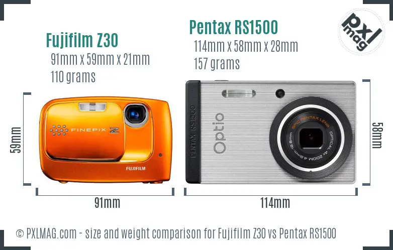 Fujifilm Z30 vs Pentax RS1500 size comparison Fujifilm Z30 vs Pentax RS1500 size comparison