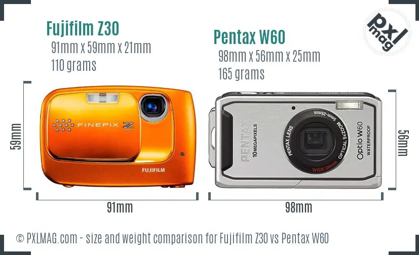 Fujifilm Z30 vs Pentax W60 size comparison Fujifilm Z30 vs Pentax W60 size comparison
