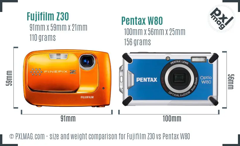 Fujifilm Z30 vs Pentax W80 size comparison