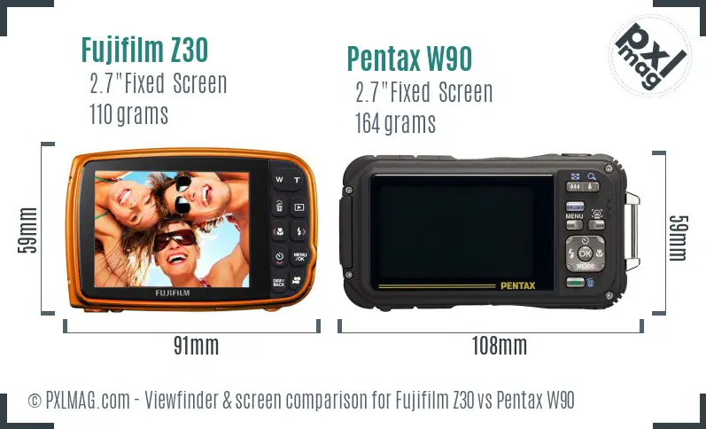 Fujifilm Z30 vs Pentax W90 Screen and Viewfinder comparison