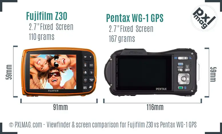 Fujifilm Z30 vs Pentax WG-1 GPS Screen and Viewfinder comparison