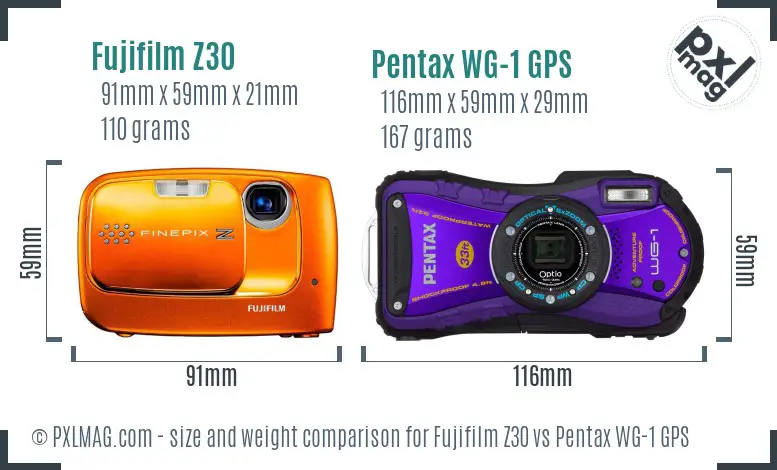 Fujifilm Z30 vs Pentax WG-1 GPS size comparison