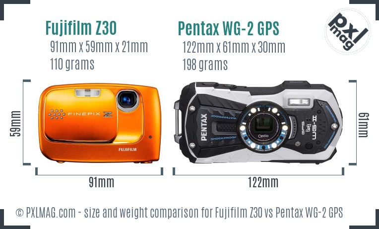 Fujifilm Z30 vs Pentax WG-2 GPS size comparison