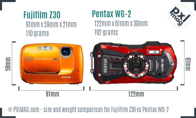 Fujifilm Z30 vs Pentax WG-2 size comparison
