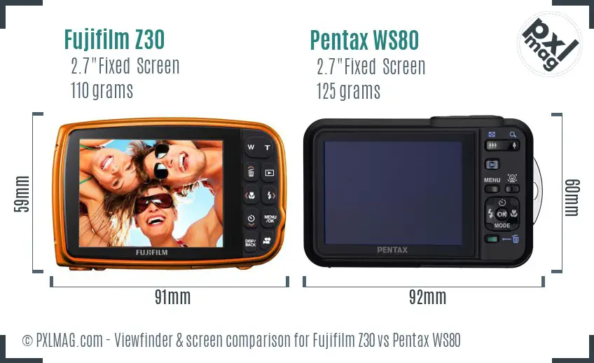 Fujifilm Z30 vs Pentax WS80 Screen and Viewfinder comparison