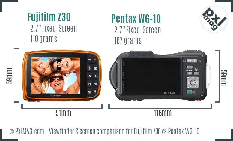 Fujifilm Z30 vs Pentax WG-10 Screen and Viewfinder comparison